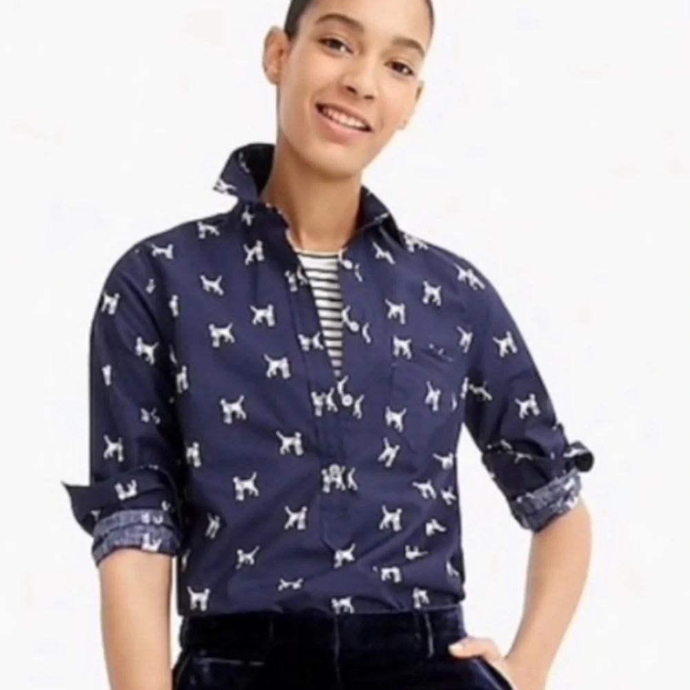 J crew Dalmatian Novelty Print 3/4 Button Down Shirt Academia Preppy Career Sz 4